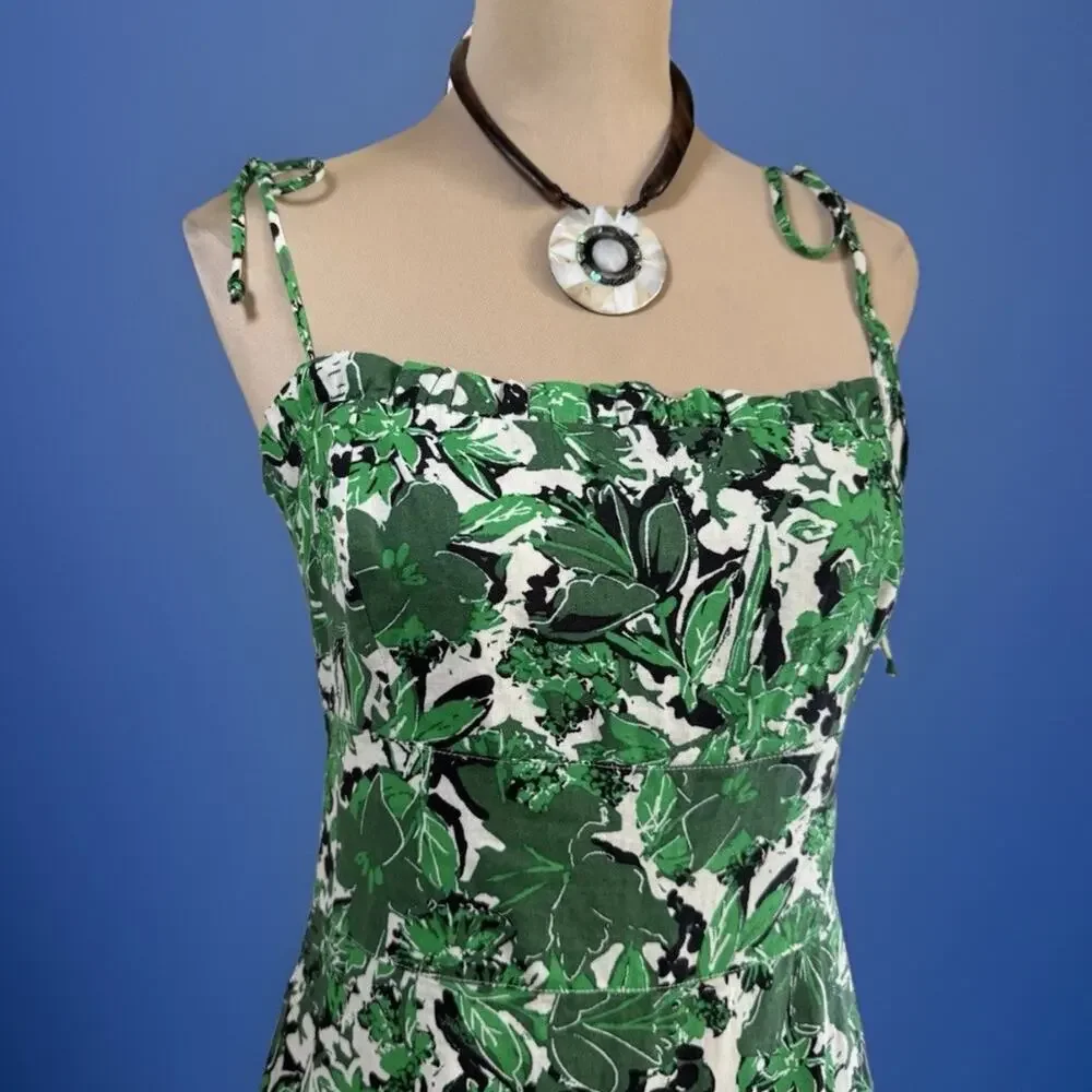 Free People Green Floral Linen Blend Midi Dress Festival Resort Boho | Worn Once - Picture 1 of 11